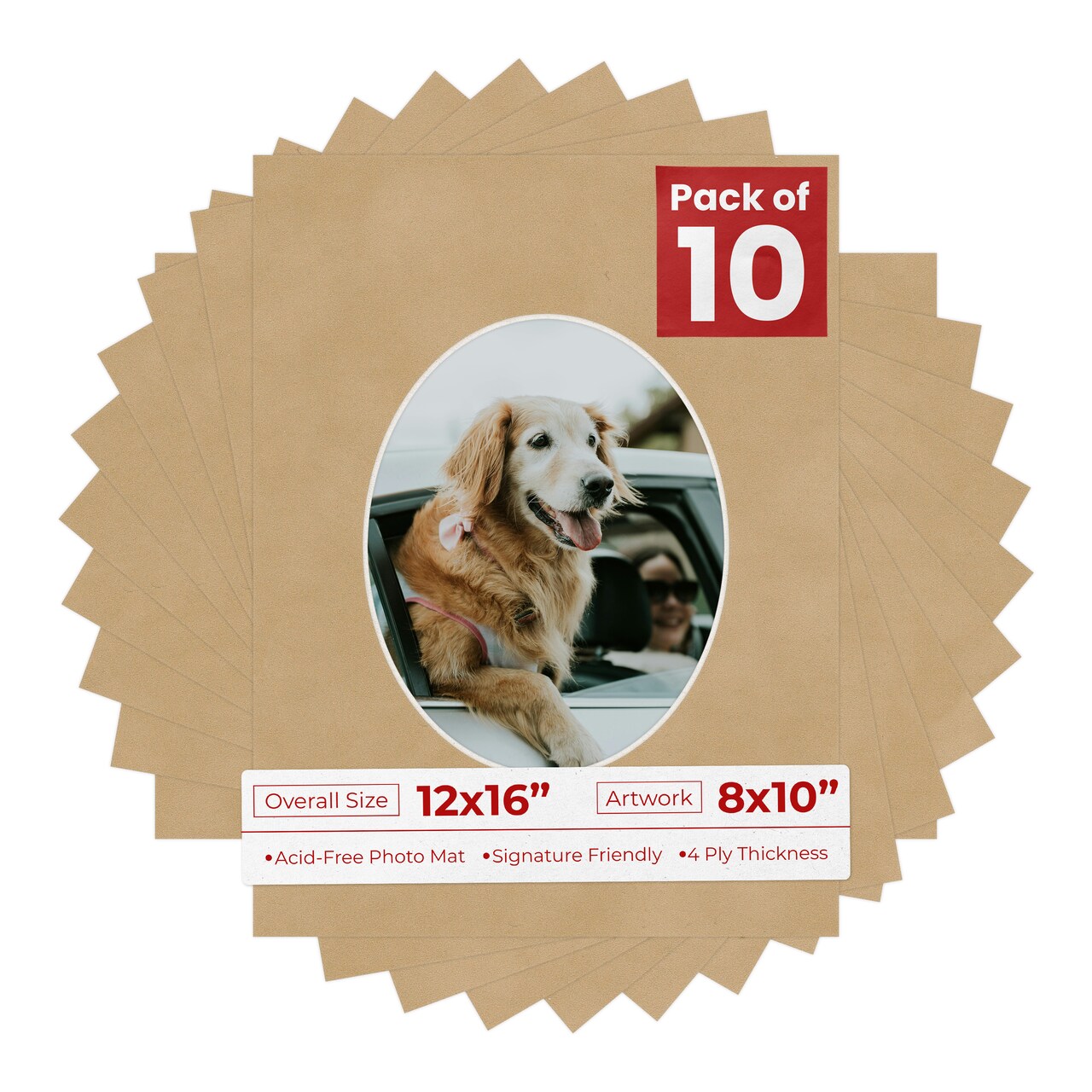 Beige Suede Mat Board for 12x16 Frames - Oval Opening for 8x10 Photos